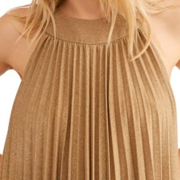 NWT Free People Gold Pleated Mini Love Dress M - Picture 3 of 8